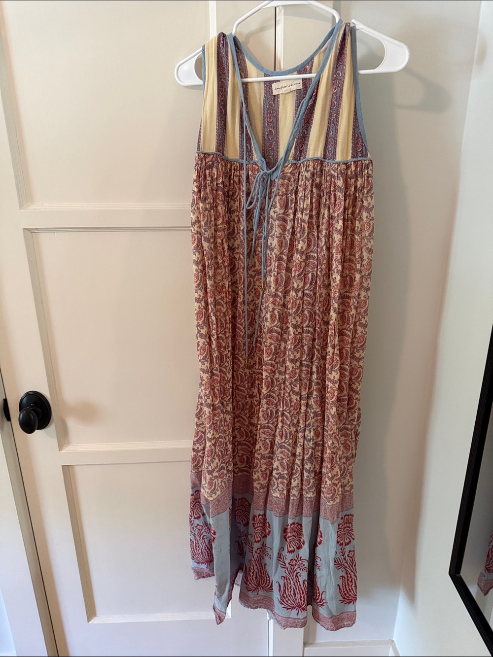 Daughters of India Bohemian Maxi Dress in Rust, Cream, and Dusty Blue - Picture 3 of 6